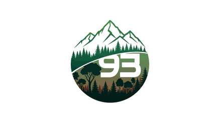 Mountain Landscape with Forest and Number 93 Emblem © Mahkota