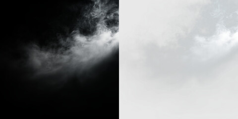 Soft white clouds drift in the sky during the day above an empty landscape with no other visible features, PNG with a light overlay © Liubov