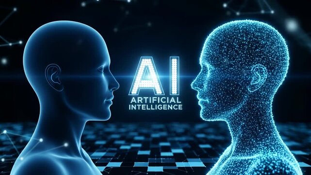 Artificial intelligence concept with human heads and ai text
