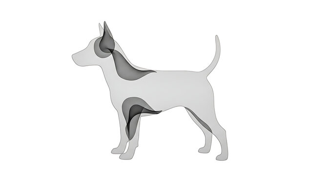 Translucent dog silhouette with gradient shading isolated on a transparent background, white dog