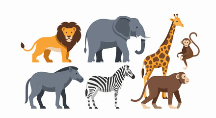 Obraz premium Flat design illustration of various wild animals on white background