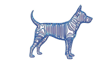 Fototapeta premium Abstract dog silhouette with geometric zebra stripes pattern isolated on a transparent background, geometric patterns