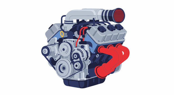 V-shaped internal combustion engine with red exhaust manifolds
