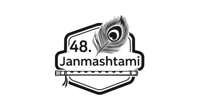 48th Janmashtami Celebration Logo with Peacock Feather and Flute