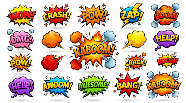 Colorful comic book explosion speech bubbles