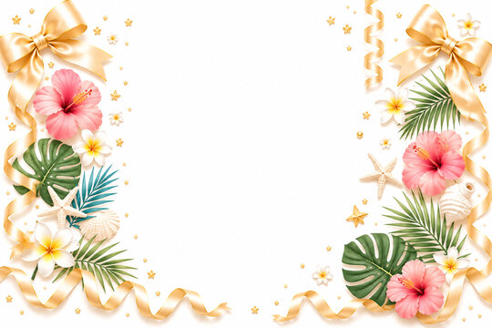 Luxury Tropical Flower and Gold Frame Background