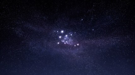 Obraz premium Vast Starry Night Sky with a Distant Cluster of Bright Stars and Milky Way Nebula