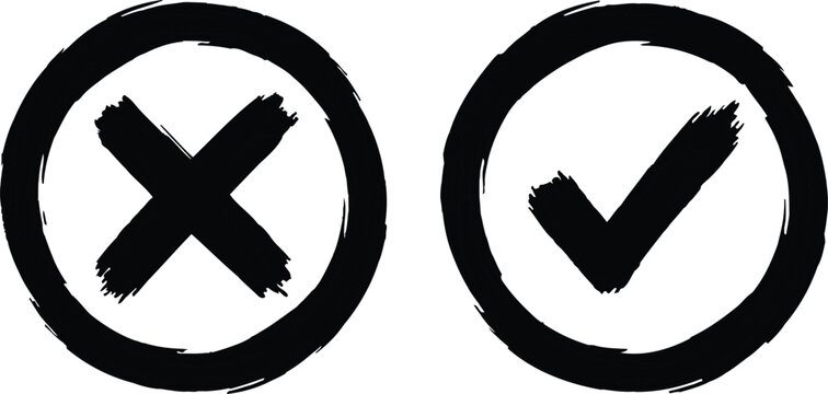 black and white checkmark and cross symbols for decision making