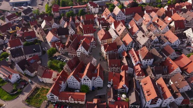 Aerial panorama of Riedlingen, Germany, showing medieval Old Town, St. Georg Church, Danube Valley and Upper Swabian architecture. Luftaufnahme von Riedlingen im Landkreis Biberach