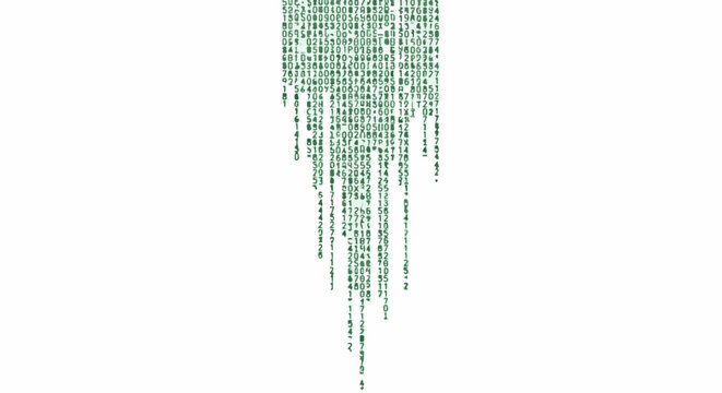 Green digital code streams down the screen on a white background