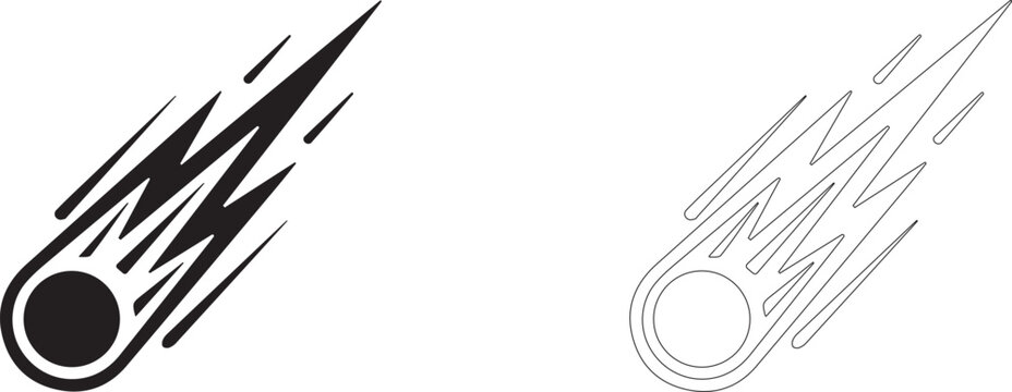 Meteorite vector icon, flying comet symbol, falling star, asteroid, celestial body and astronomy.