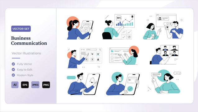 Business communication vector illustrations for digital marketing