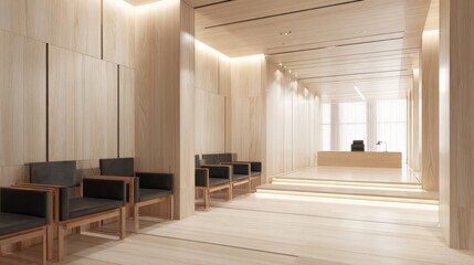 Obraz premium Modern, Clean, and Serene Interior Design of a Contemporary Office Lobby or Waiting Area