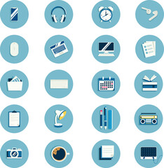 Fototapeta premium Office and lifestyle flat icon set collection in blue circle frames