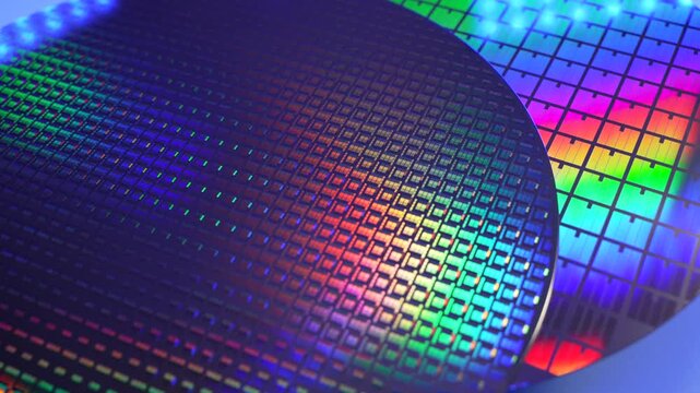 Silicon wafer for manufacturing semiconductor of integrated circuit.Electronic circuit designs have been built onto the wafers using micromaching including photolithography