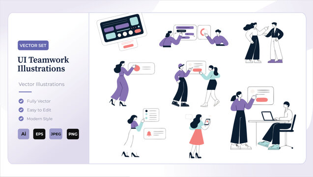 Ui teamwork illustrations for collaboration and communication