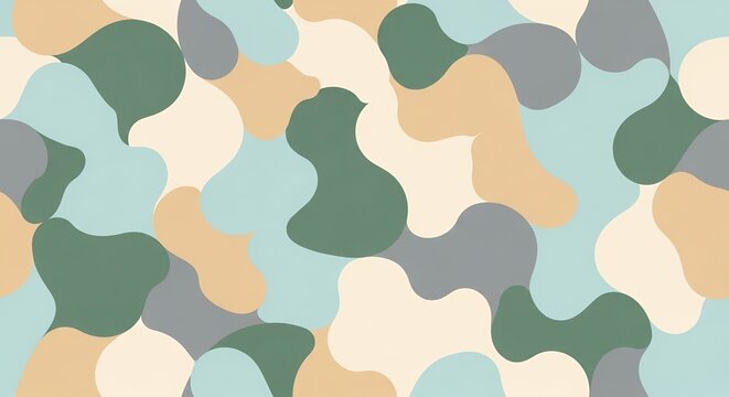 Seamless Organic Abstract Camouflage Pattern in Pastel Muted Tones for Modern Background and Textile Design