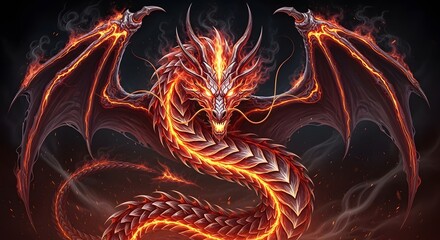 Obraz premium Majestic Fire Dragon with Powerful Wings and Blazing Scale Armor