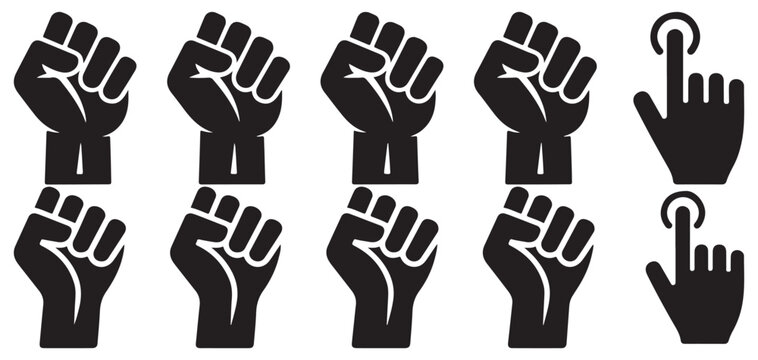 Set of fist and punch hand gesture silhouettes for power and protest icon. vector illustration eps 10