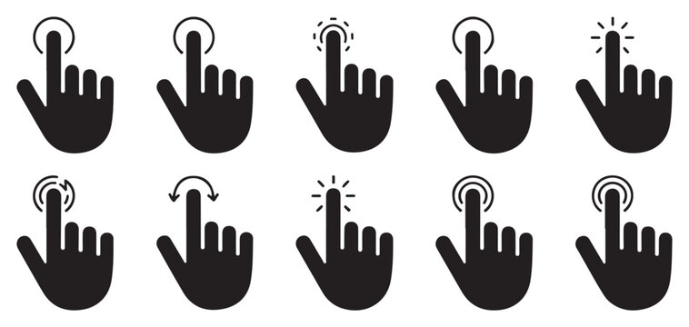 Collection of human hand gestures and robotic arm silhouette icons. vector illustration eps 10