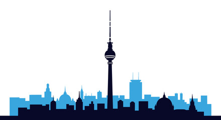 Berlin Skyline Silhouette: TV Tower, Buildings, and Landmarks in Blue © Muhamad