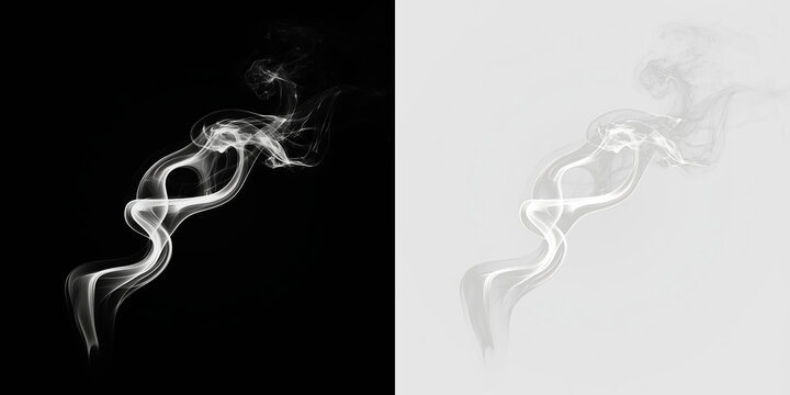 White smoke swirl in a dynamic motion isolated on a transparent background creating a unique visual effect, PNG with a light overlay