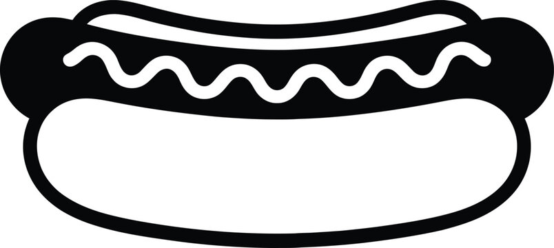 Outline vector icon of hotdog sandwich with mustard topping for restaurant menu and fast food design.