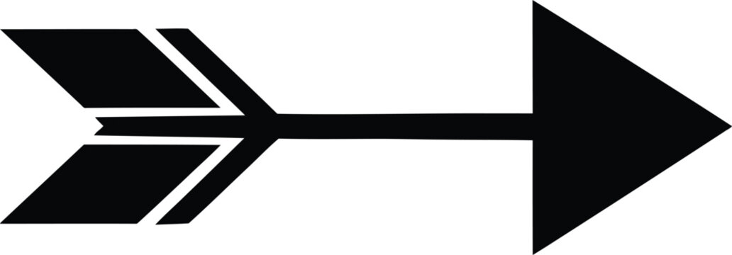 Black arrow icon with feather fletching design pointing to the right