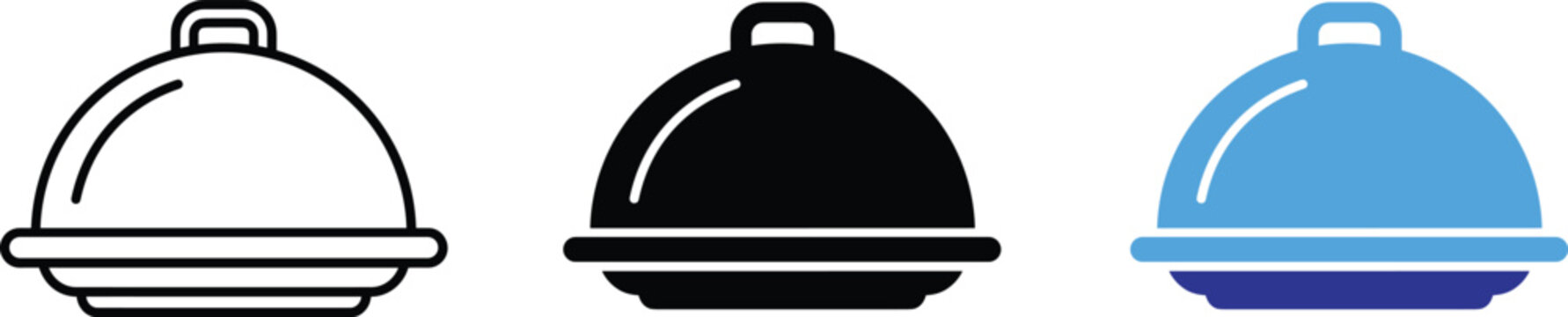 Gourmet catering meal serving tray dome cover vector icons illustration bundle.