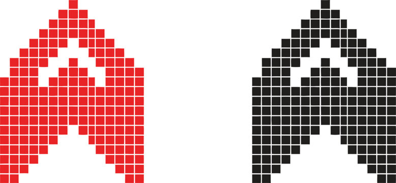 Red and black pixel art arrow icons made of small square blocks