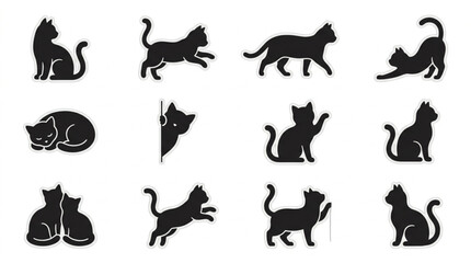 Obraz premium Black Silhouette Cats Various Dynamic Poses.