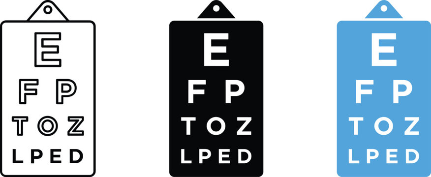 Medical optometry vision test snellen eye chart healthcare equipment vector icons illustration design elements.