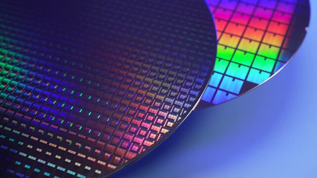 Silicon wafer for manufacturing semiconductor of integrated circuit.Electronic circuit designs have been built onto the wafers using micromaching including photolithography