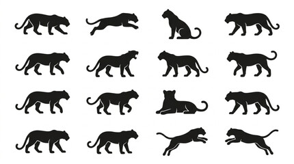 Obraz premium Black Silhouettes of Leopards in Various Poses.