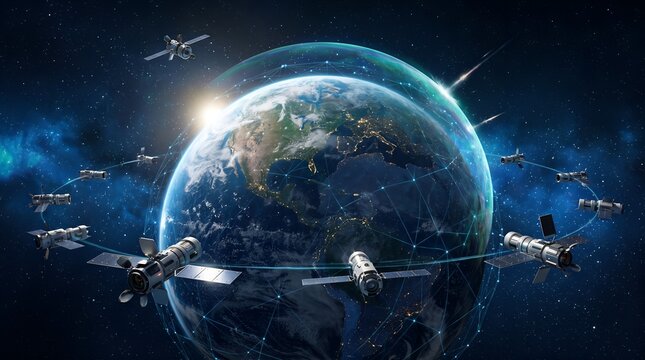 Satellites Orbiting Earth in Space