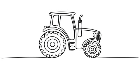 Continuous single line drawing of a farm tractor for agriculture and farming themes © Monibala
