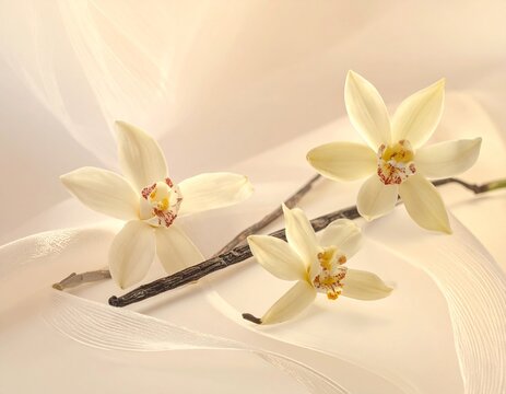 Vanillecreme-Hintergrund mit filigranen Fr&uuml;hlingsblumen