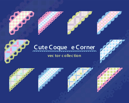 Cute Coquette Lace Corner Vector Set with Pastel Gingham and Ribbon Style