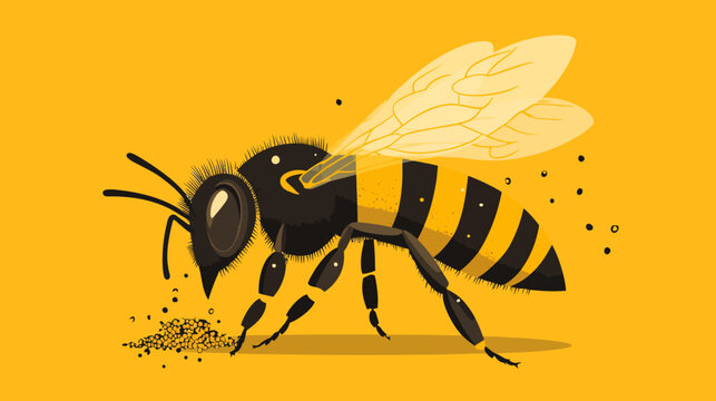 A stylized bumblebee with black and yellow segmented body, large compound eyes,