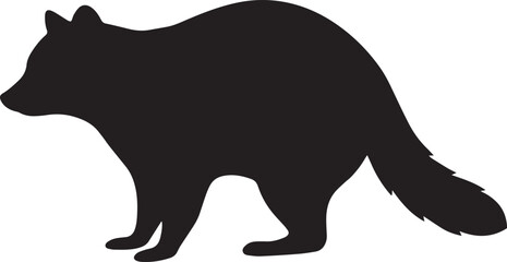 Black silhouette of a raccoon standing in profile isolated on white background, animal icon, vector illustration © MSTA