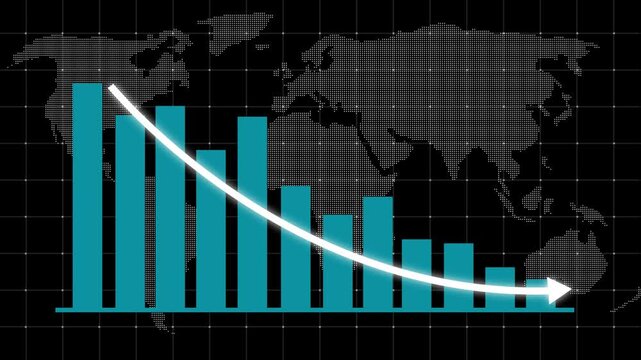 Down business graph icon animation on black background. Loss concept business graph animation. Graph Going down animation. Symbolizing revenue drop, financial loss, negative growth, market downturn