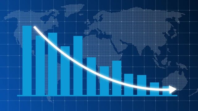 Loss concept business graph animation. Symbolizing revenue drop, financial loss, negative growth, market downturn, and decrease business performance, Graph Going down animation. Down business