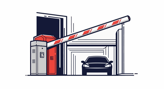 Car approaching a red and white striped barrier gate at an entrance