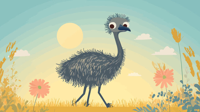 A cartoonish ostrich with mutated grey feathers
