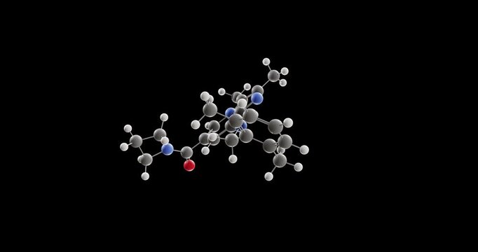 Zastaprazan molecule, rotating 3D model of potassium-competitive acid blocker, looped video on a black background
