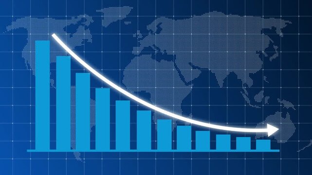 Graph Going down animation. Down business graph icon animation on black background. Loss concept business graph animation. Indicates steady revenue decline, financial loss, negative growth