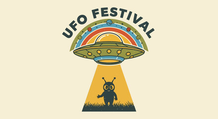 UFO Festival Alien Flying Saucer Retro Rainbow © Hanna
