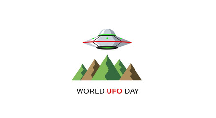World UFO Day Flying Saucer Over Mountains Illustration © Hanna