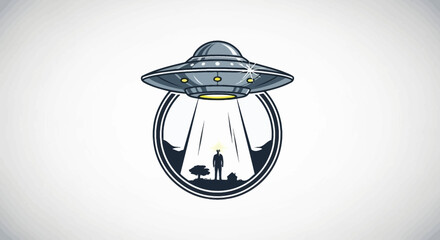 Alien UFO Abducting Human in Field with Tree © Hanna