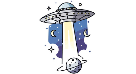 Flying Saucer UFO Beam Lights Planet Space Stars Moon © Hanna